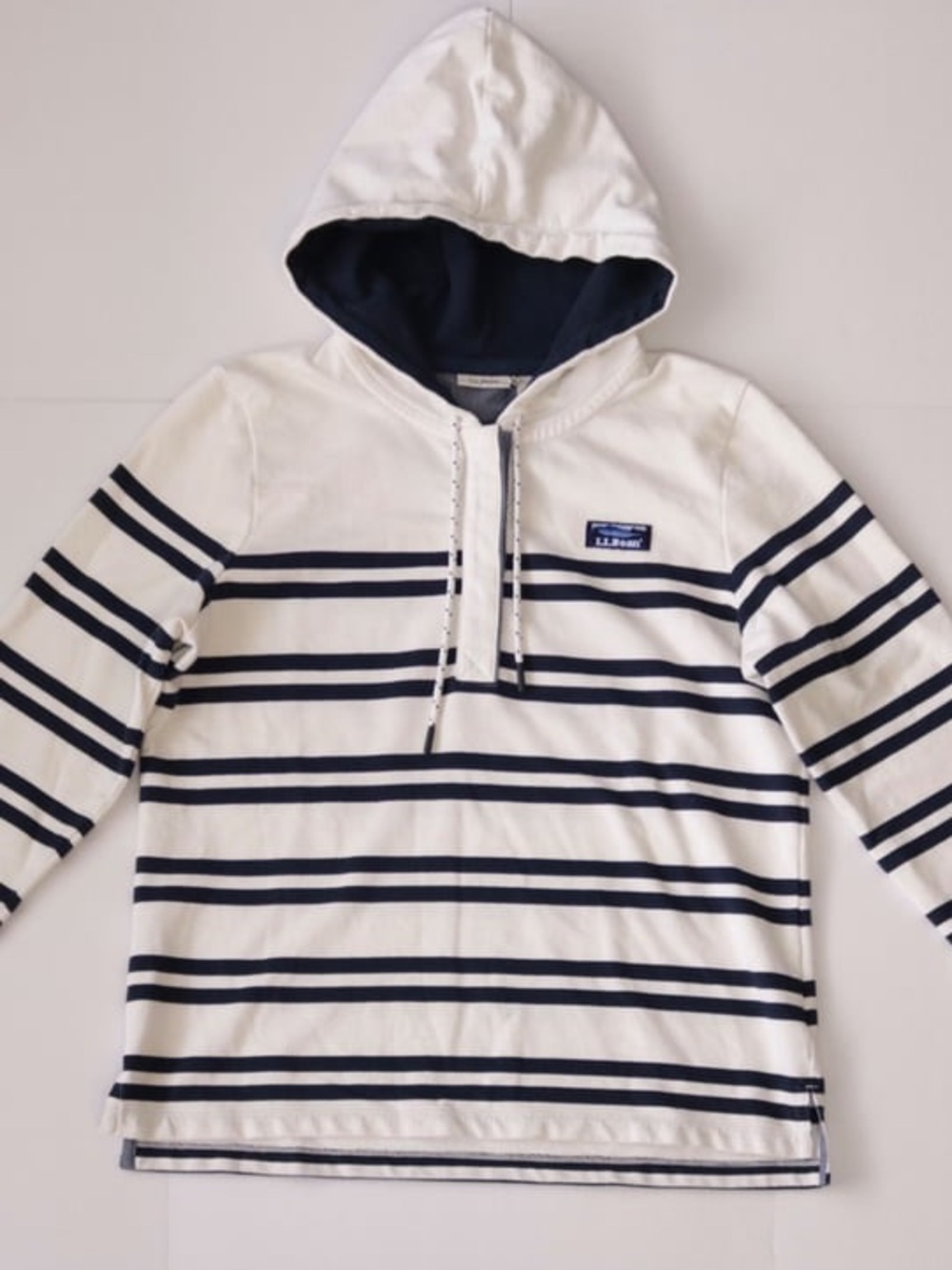 L.L Bean Soft Cotton Rugby Hoodie Pullover Stripe